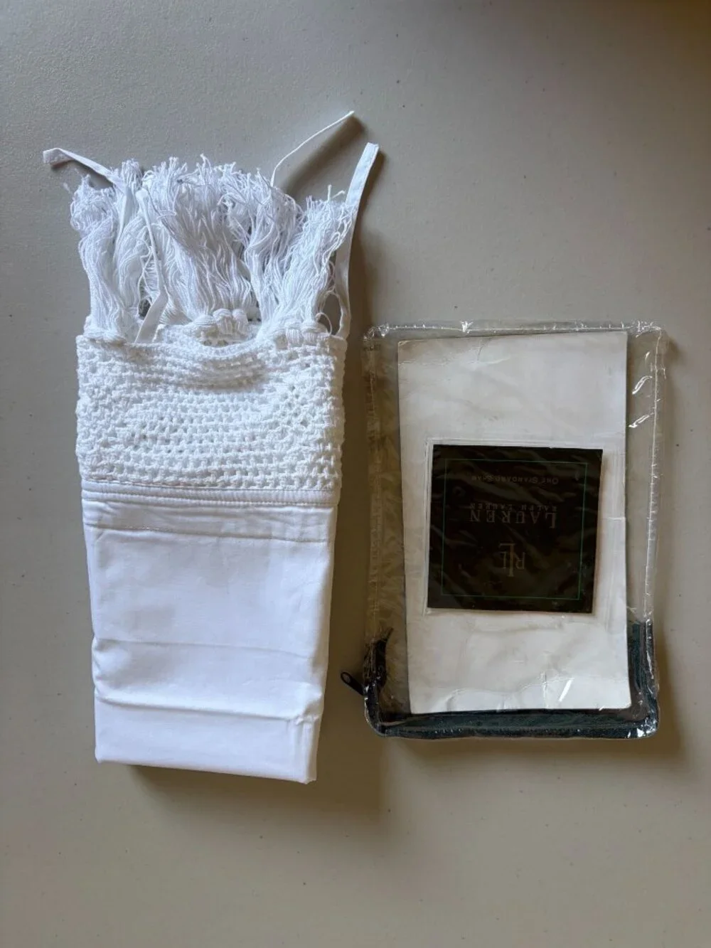 Ralph Lauren Crystal Cay White Crochet Standard Pillow Sham 100% Cotton
